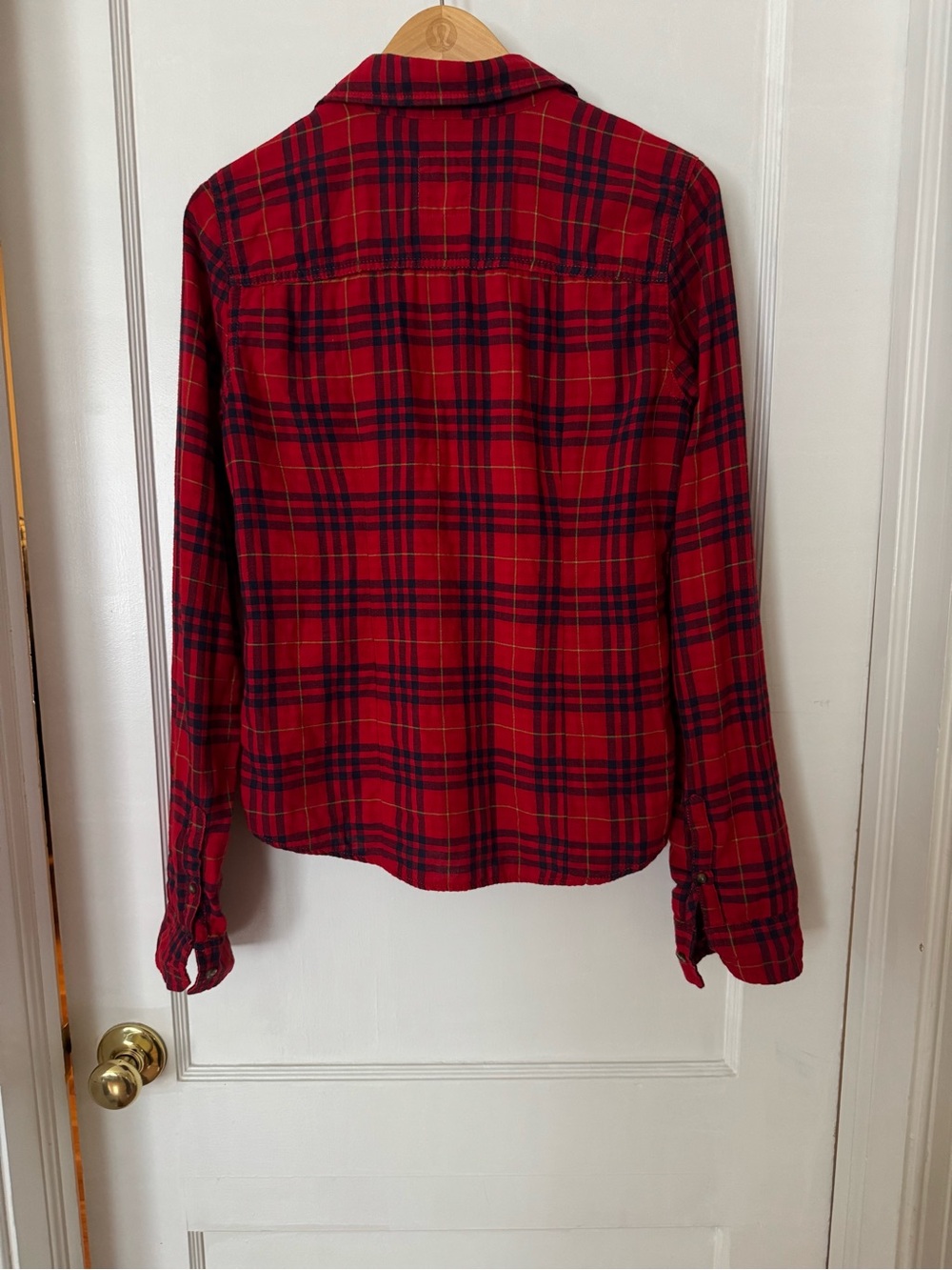 Hollister red and navy blue plaid long-sleeve button-up shirt - Picture 2 of 4